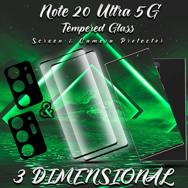 2-Pack SAMSUNG NOTE 20 ULTRA Skærmbeskyttelse & 2-Pack linsebeskyttelse - Hærdet Glas 9H - Super kvalitet 3D
