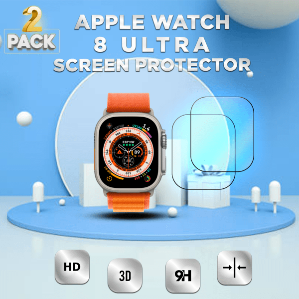 2-Pack Apple Watch 8 Ultra 49mm -Härdat glas 9H – Super kvalitet 3D Skärmskydd