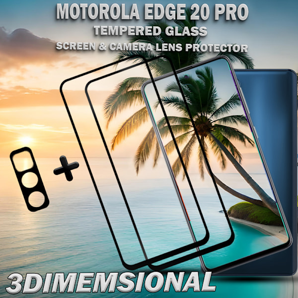 2-Pack Motorola EDGE 20 Pro Skärmskydd & 1-Pack linsskydd - Härdat Glas 9H - Super kvalitet 3D