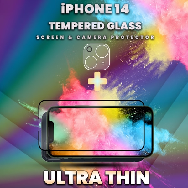 iPhone 14 - skärmskydd & linsskydd - härdat glas 9H - 3D