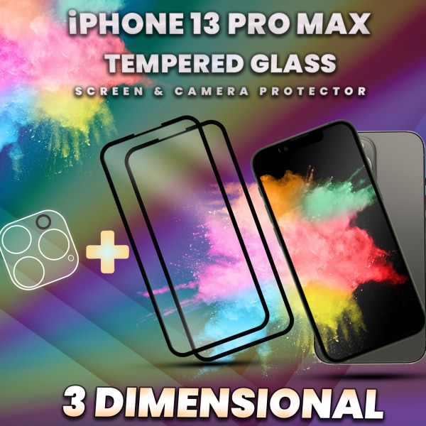 2-Pack IPHONE 13 PRO MAX Näytönsuoja & 1-Pack linssinsuoja - Karkaistu Lasi 9H - Super laatu 3D