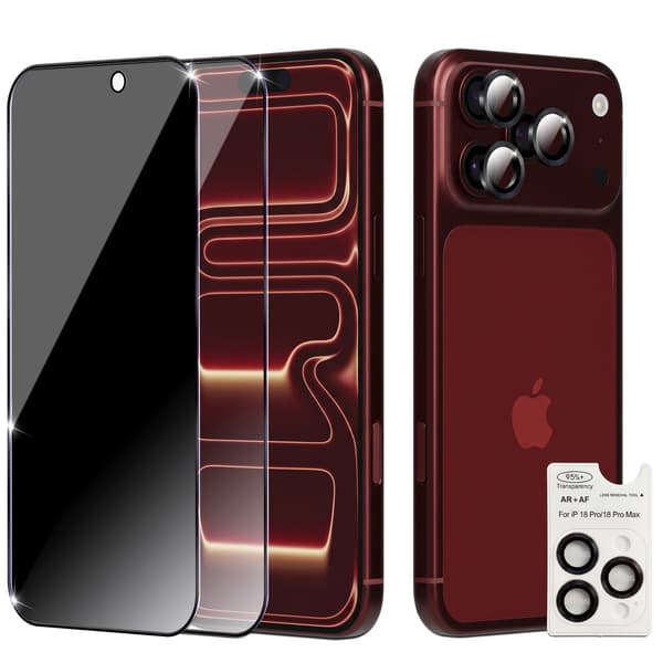 2-Pack iPhone 18 Pro Skærmbeskyttelse (1 Privacy + 1 Klar) & 1-Pack linsebeskyttelse - Hærdet Glas 9H - Super kvalitet 3D