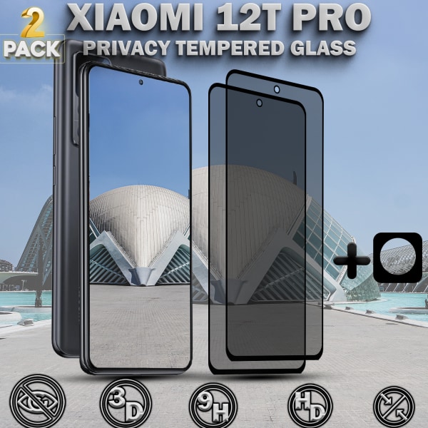 2-Pack Privacy XIAOMI 12T PRO Skärmskydd & 1-Pack linsskydd - Härdat Glas 9H - Super kvalitet 3D