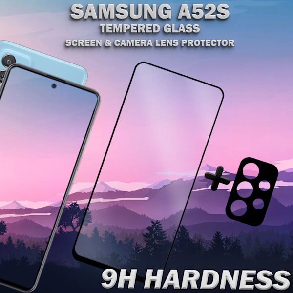 1-Pack Samsung A52s Skärmskydd & 1-Pack linsskydd - Härdat Glas 9H - Super kvalitet 3D