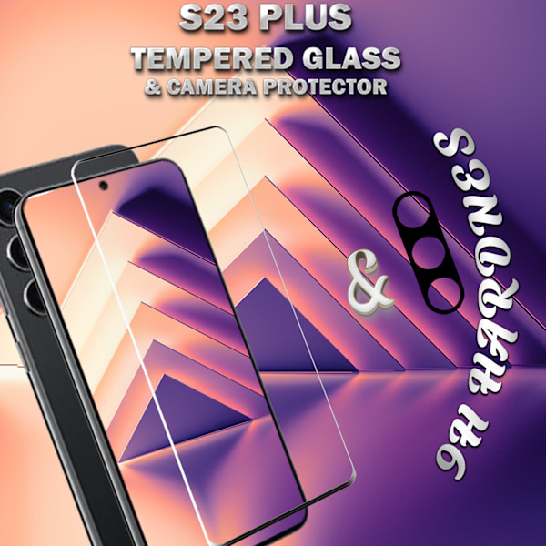 1-Pack SAMSUNG S23 PLUS Näytönsuoja & 1-Pack linssinsuoja - Karkaistu Lasi 9H - Super laatu 3D
