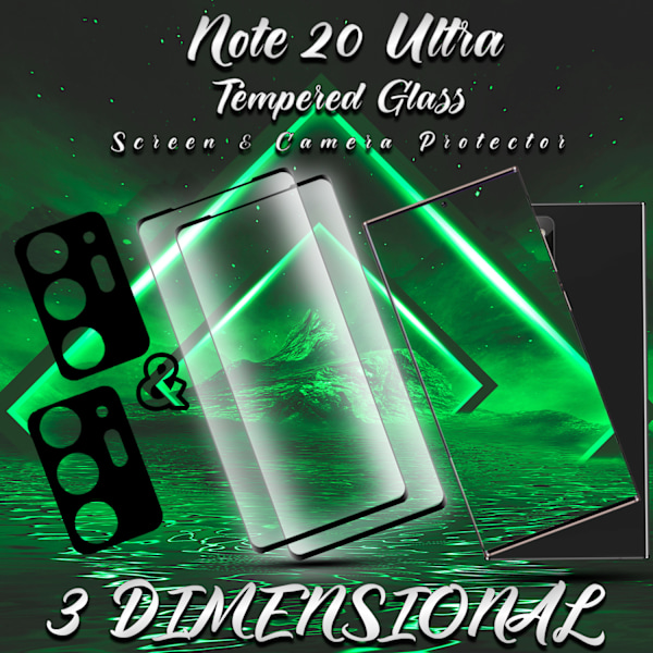 2-Pack SAMSUNG NOTE 20 ULTRA Skærmbeskyttelse & 2-Pack linsebeskyttelse - Hærdet Glas 9H - Super kvalitet 3D