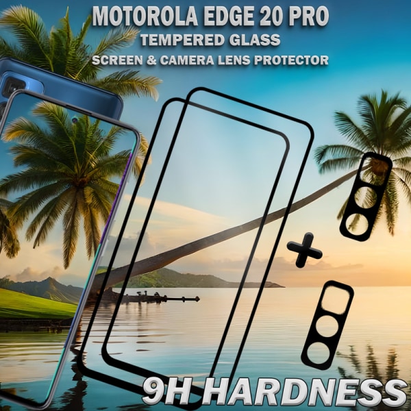 2-Pack Motorola EDGE 20 Pro Skärmskydd & 2-Pack linsskydd - Härdat Glas 9H - Super kvalitet 3D