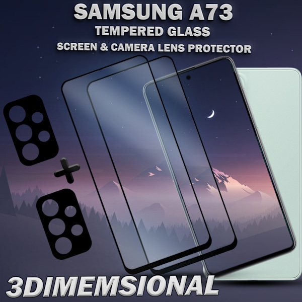 2-Pack SAMSUNG A73 Näytönsuoja & 2-Pack linssinsuoja - Karkaistu Lasi 9H - Super laatu 3D