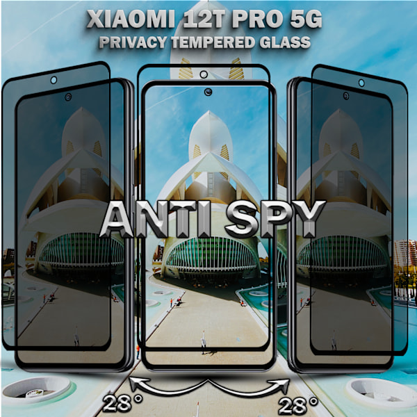 2-Pack Privacy XIAOMI 12T PRO 5G Skärmskydd & 1-Pack linsskydd - Härdat Glas 9H - Super kvalitet 3D