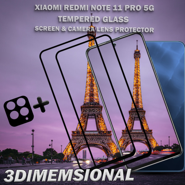 2-Pack Xiaomi Redmi Note 11 Pro (5G) Skärmskydd & 1-Pack linsskydd - Härdat Glas 9H - Super kvalitet 3D