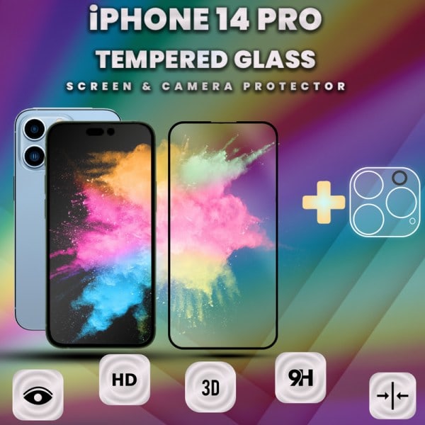 iPhone 14 Pro - skärmskydd & linsskydd - härdat glas 9H - 3D