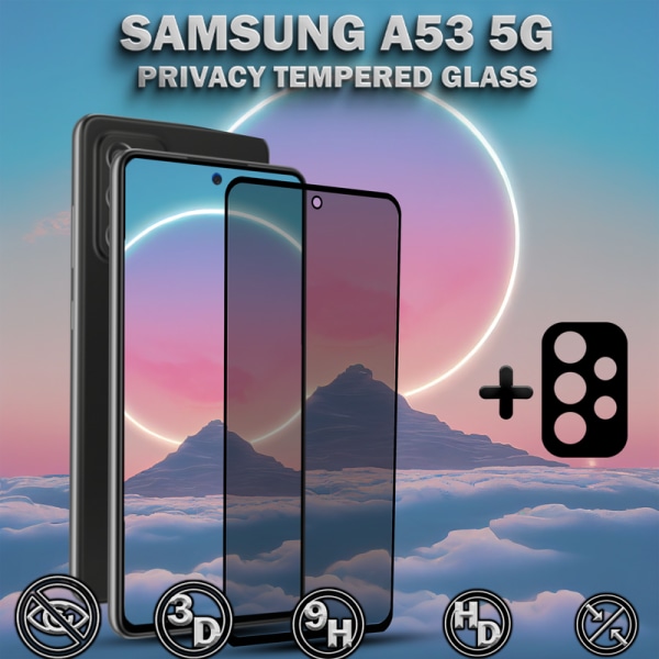 1-Pack Privacy Samsung A53 5G Skärmskydd & 1-Pack linsskydd - Härdat Glas 9H - Super kvalitet 3D