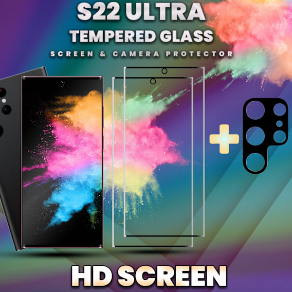 2-Pack SAMSUNG S22 ULTRA Skærmbeskyttelse & 1-Pack linsebeskyttelse - Hærdet Glas 9H - Super kvalitet 3D