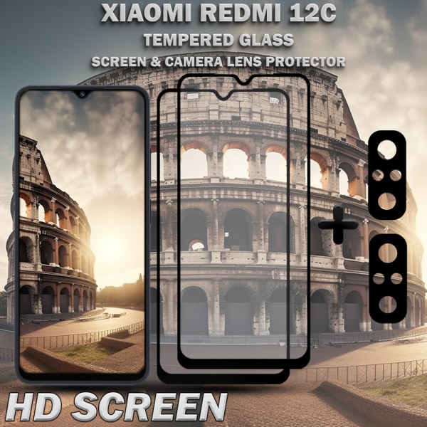 2-Pack Xiaomi Redmi 12C Skärmskydd & 2-Pack Linsskydd - Härdat Glas 9H - Super kvalitet 3D