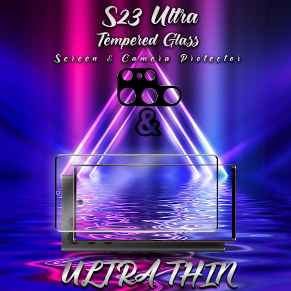 1-Pack SAMSUNG S23 ULTRA Skærmbeskyttelse & 1-Pack linsebeskyttelse - Hærdet Glas 9H - Super kvalitet 3D