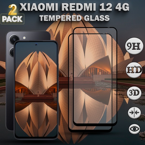 2-Pack XIAOMI REDMI 12 4G Skärmskydd - Härdat Glas 9H - Super kvalitet 3D