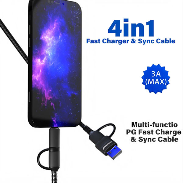 REBENUO 4-in-1 Snabbladdnings och Synkkabel
