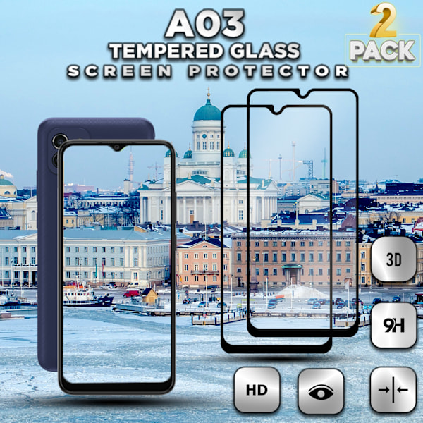 2-Pack SAMSUNG GALAXY A03 Skærmbeskyttelse - Hærdet Glas 9H - Super kvalitet 3D