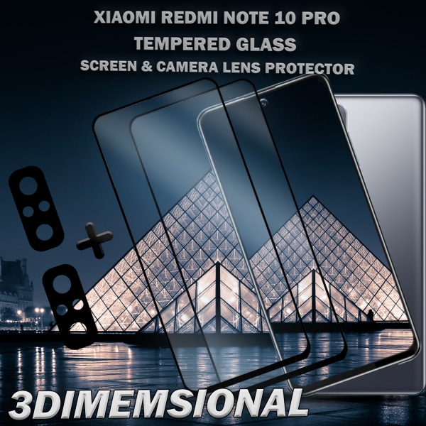 2-pack Xiaomi Redmi Note 10 Pro & 2-Pack linsskydd - Härdat Glas 9H - Super kvalitet 3D