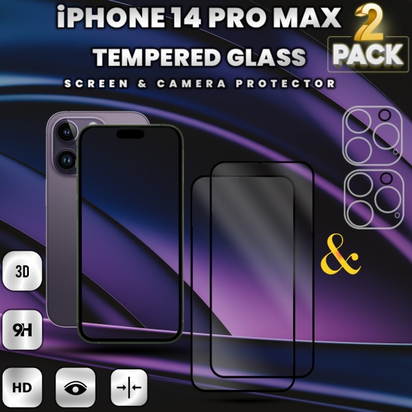 2-Pack IPHONE 14 PRO MAX Näytönsuoja & 2-Pack linssinsuoja - Karkaistu Lasi 9H - Super laatu 3D