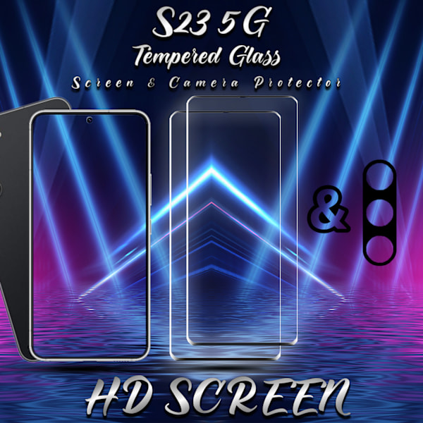 2-Pack SAMSUNG S23 Skærmbeskyttelse & 1-Pack linsebeskyttelse - Hærdet Glas 9H - Super kvalitet 3D
