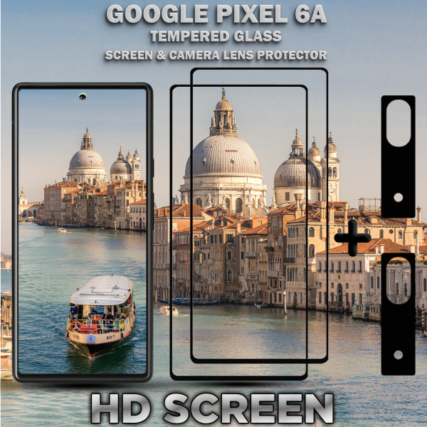 2-Pack Google Pixel 6A Skärmskydd & 2-Pack linsskydd - Härdat Glas 9H - Super kvalitet 3D