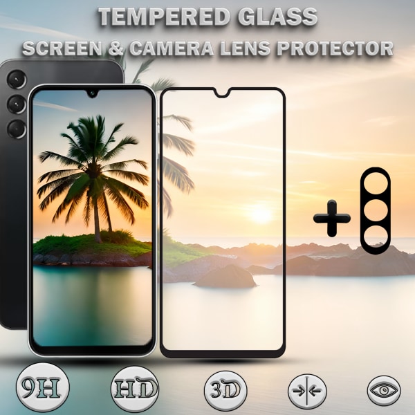1-Pack SAMSUNG A24 5G Skärmskydd & 1-Pack linsskydd - Härdat Glas 9H - Super kvalitet 3D