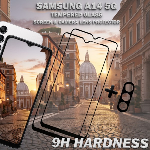 2-Pack Samsung A14 5G Skärmskydd & 1-Pack linsskydd - Härdat Glas 9H - Super kvalitet 3D