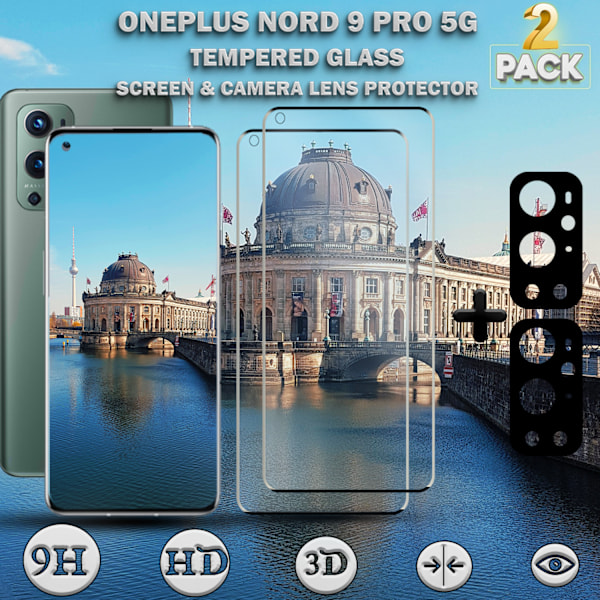 2-Pack ONEPLUS NORD 9 PRO Skærmbeskyttelse & 2-Pack linsebeskyttelse - Hærdet Glas 9H - Super kvalitet 3D