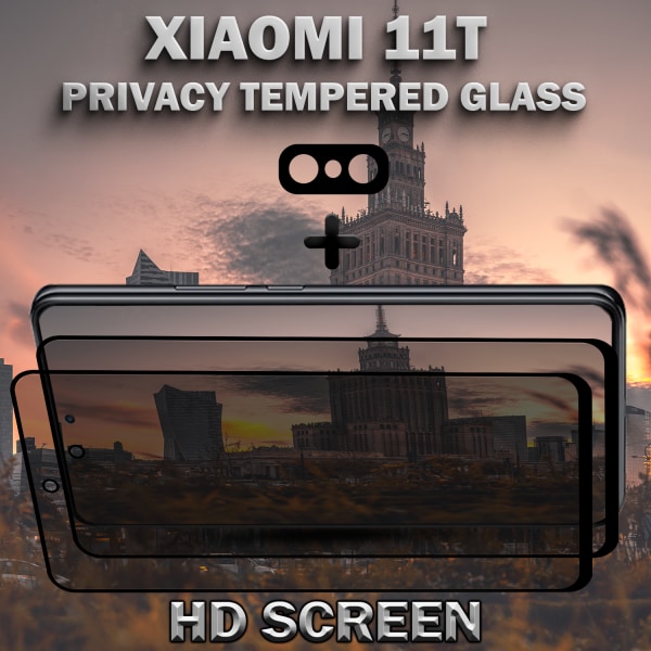 2-Pack Privacy XIAOMI 11T Skärmskydd & 1-Pack linsskydd - Härdat Glas 9H - Super kvalitet 3D