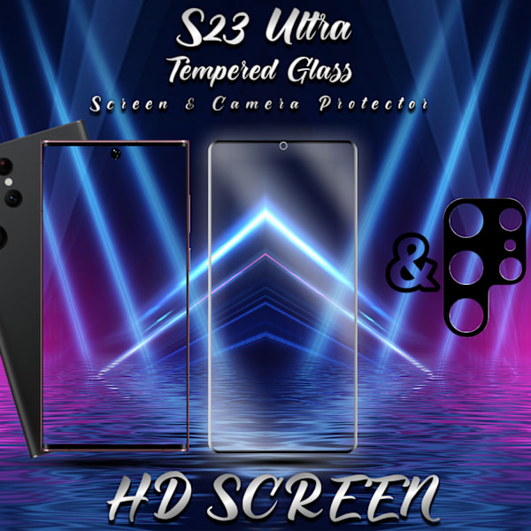 1-Pack SAMSUNG S23 ULTRA Skærmbeskyttelse & 1-Pack linsebeskyttelse - Hærdet Glas 9H - Super kvalitet 3D