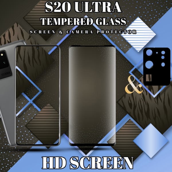 1-Pack Samsung S20 Ultra Skärmskydd & 1-Pack linsskydd - Härdat Glas 9H - Super kvalitet 3D