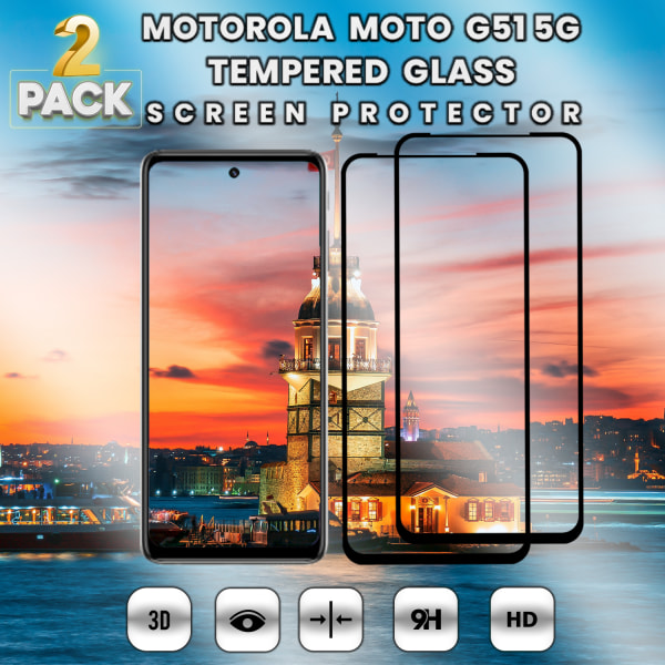 2-Pack Motorola Moto G51 (5G) - Härdat Glas 9H - Super kvalitet 3D Skärmskydd