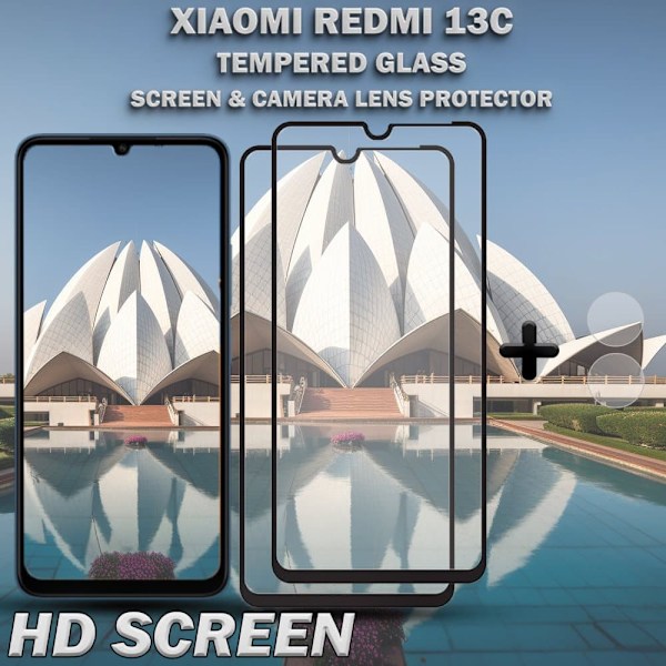 2-Pack XIAOMI REDMI 13C Skærmbeskyttelse & 1-Pack linsebeskyttelse - Hærdet Glas 9H - Super kvalitet 3D