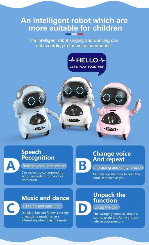 Intelligent robotlegetøj til børn med stemmesamtale og dansefunktion Vit