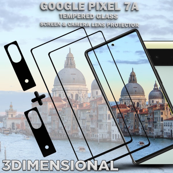 2-Pack GOOGLE PIXEL 7A Skärmskydd & 2-Pack linsskydd - Härdat Glas 9H - Super kvalitet 3D