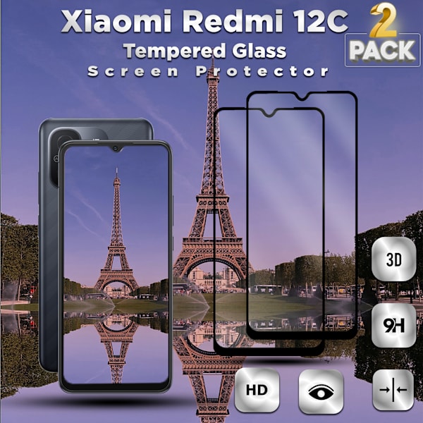 2-Pack XIAOMI REDMI 12C Näytönsuoja - Karkaistu Lasi 9H - Super laatu 3D