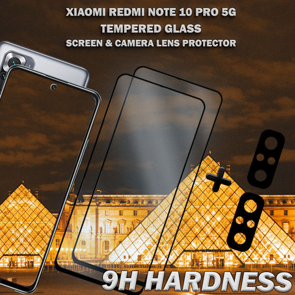 2-Pack XIAOMI REDMI NOTE 10 PRO Skærmbeskyttelse & 2-Pack linsebeskyttelse - Hærdet Glas 9H - Super kvalitet 3D