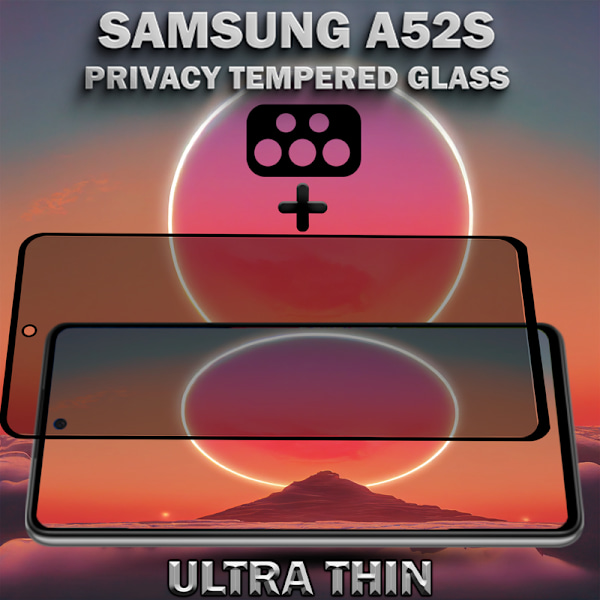 1-Pack Privacy Samsung A52S Skärmskydd & 1-Pack linsskydd - Härdat Glas 9H - Super kvalitet 3D