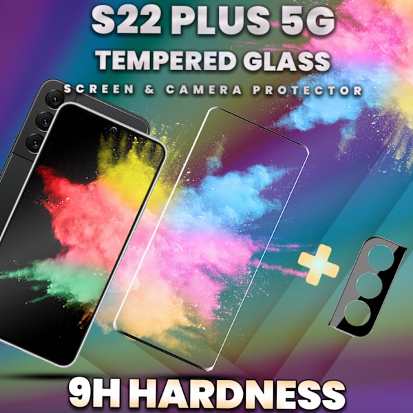 1-Pack SAMSUNG S22 PLUS Skærmbeskyttelse & 1-Pack linsebeskyttelse - Hærdet Glas 9H - Super kvalitet 3D