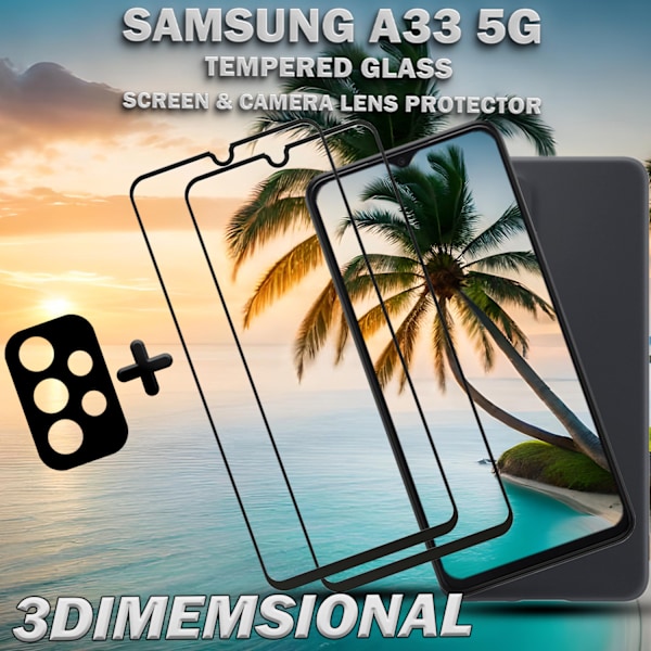 2-Pack Samsung A33 (5G) Skärmskydd & 1-Pack linsskydd - Härdat Glas 9H - Super kvalitet 3D