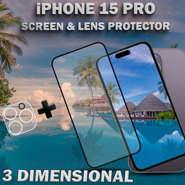 1-Pack iPhone 15 Pro - skärmskydd & 1-Pack linsskydd -härdat glas 9H