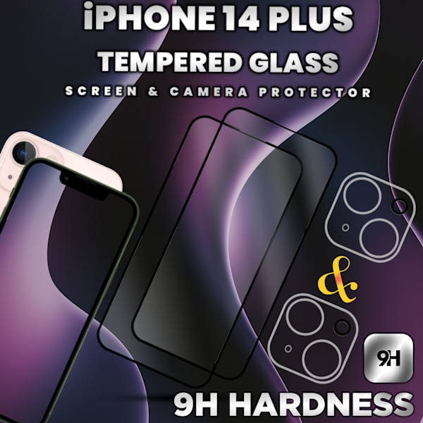 2-Pack iPhone 14 Plus -Skärmskydd & 2-Pack linsskydd-Härdat glas
