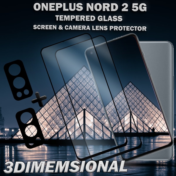 2-Pack OnePlus Nord 2 5G & 2-Pack linsskydd - Härdat Glas 9H - Super kvalitet 3D