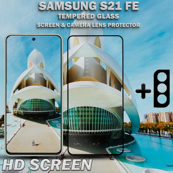 1-Pack SAMSUNG S21 FE Skærmbeskyttelse & 1-Pack linsebeskyttelse - Hærdet Glas 9H - Super kvalitet 3D