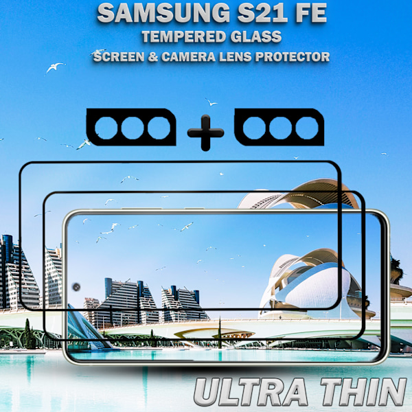 2-Pack SAMSUNG S21 FE Skærmbeskyttelse & 2-Pack linsebeskyttelse - Hærdet Glas 9H - Super kvalitet 3D