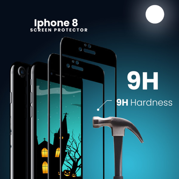 2-PACK Full Cover Iphone 8 Svart -Härdat Glas 9H Skärmskydd 3D