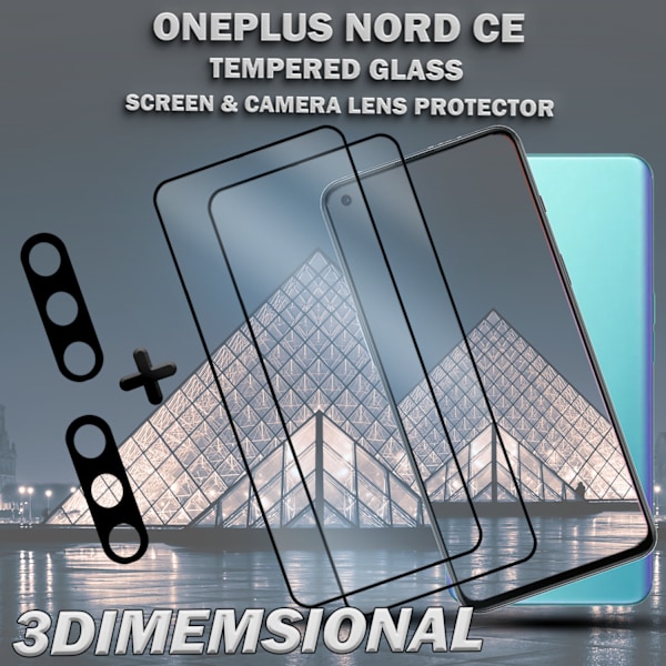 2-Pack OnePlus Nord CE & 2-Pack linsskydd - Härdat Glas 9H - Super kvalitet 3D