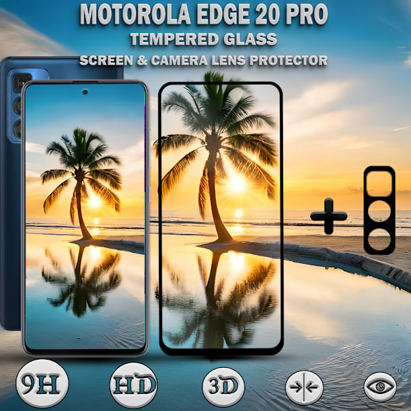 1-Pack Motorola EDGE 20 Pro Skärmskydd & 1-Pack linsskydd - Härdat Glas 9H - Super kvalitet 3D