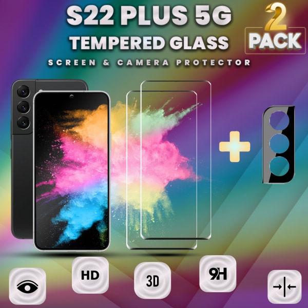 2-Pack Samsung S22 Plus 5G Skärmskydd & 1-Pack linsskydd-9H Glas
